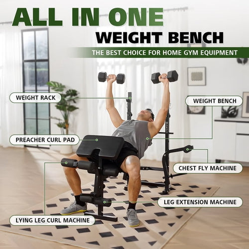 Adjustable Weight Bench Press, 800LBS 6 In 1 Full Body Workout Weight Bench With Leg Extension