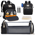 Diaper Bag Backpack, Multifunctional Baby Changing Bag with Foldable Crib & Insulated Milk Bottle Pocket,
