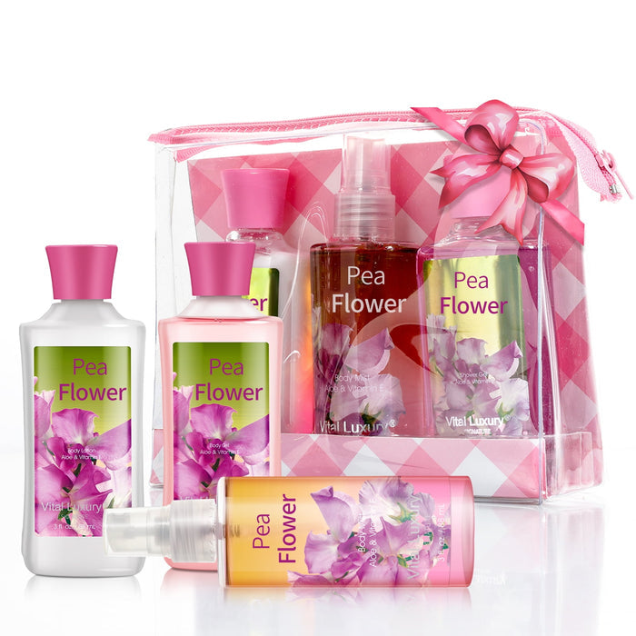 Vital Luxury Bath and Body Care Gift Travel Set,with Body Lotion,Gel and Mist,Pea Flower Scent for Unisex,Great for Gifting and Travel