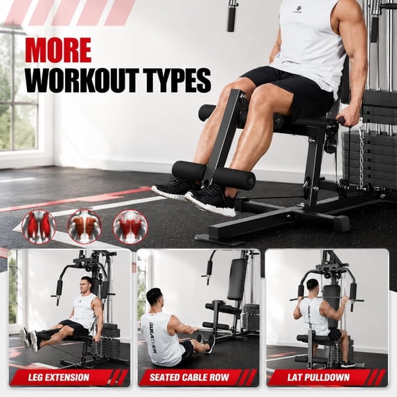 GARVEE Multifunctional Home Gym System,Home Gym Station with 100LBS Weight Stack,Exercise Equipment for Full Body Traning with Pulley System