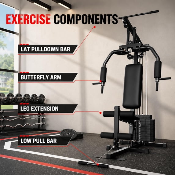 GARVEE Multifunctional Home Gym System,Home Gym Station with 100LBS Weight Stack,Exercise Equipment for Full Body Traning with Pulley System